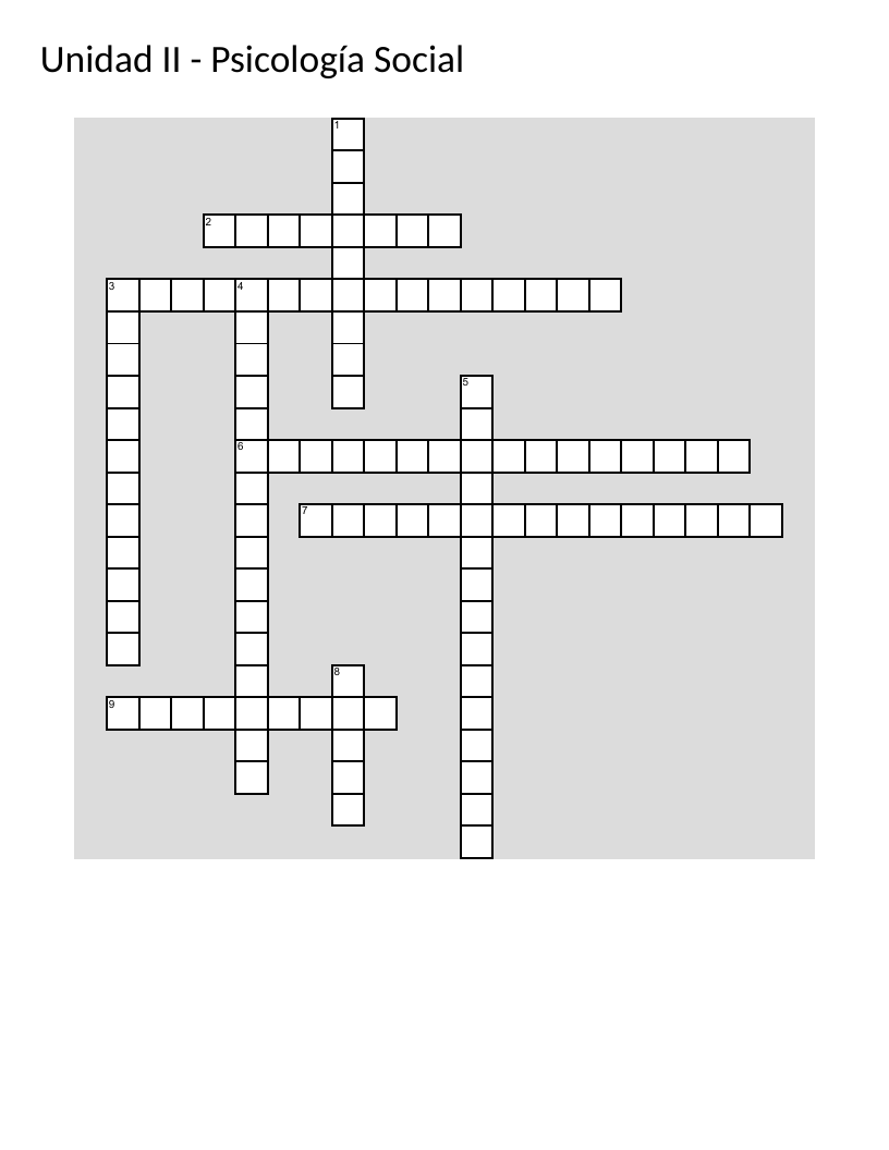 Spanish social psychology crossword with terms like identity, perception, and cognition.