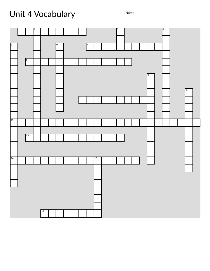 Fractions and decimals math vocabulary crossword for Grades 4–5.