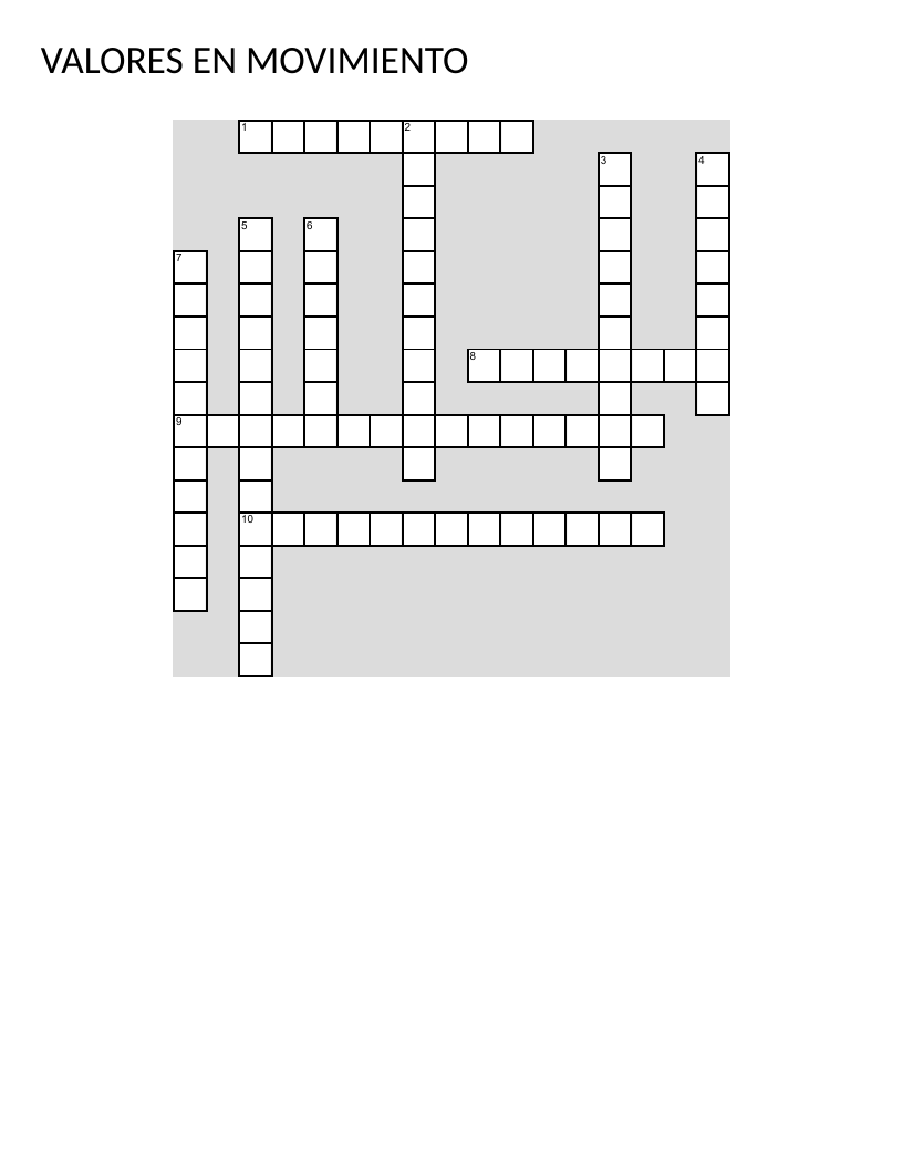 Spanish crossword on values in physical education and sports.