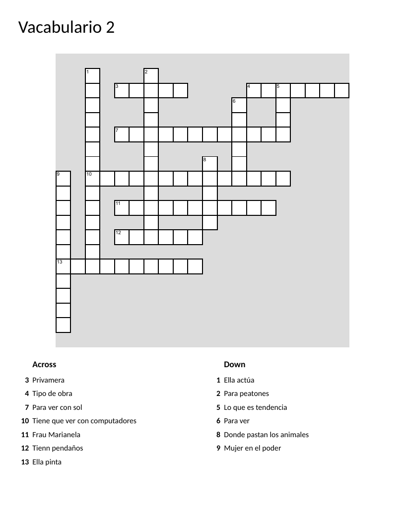 German vocabulary crossword puzzle with words for professions, clothing, and everyday objects.