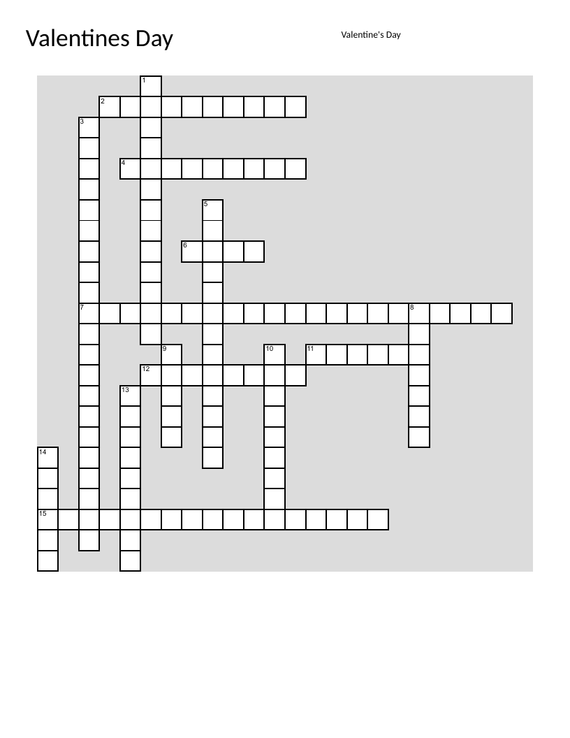 Valentine's Day crossword with chocolate, cupid, romantic movies, and holiday trivia.