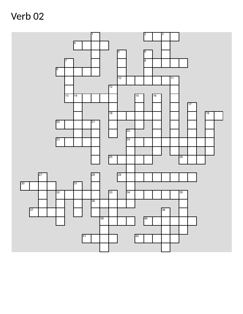 Portuguese verb crossword with 45 English verb answers.
