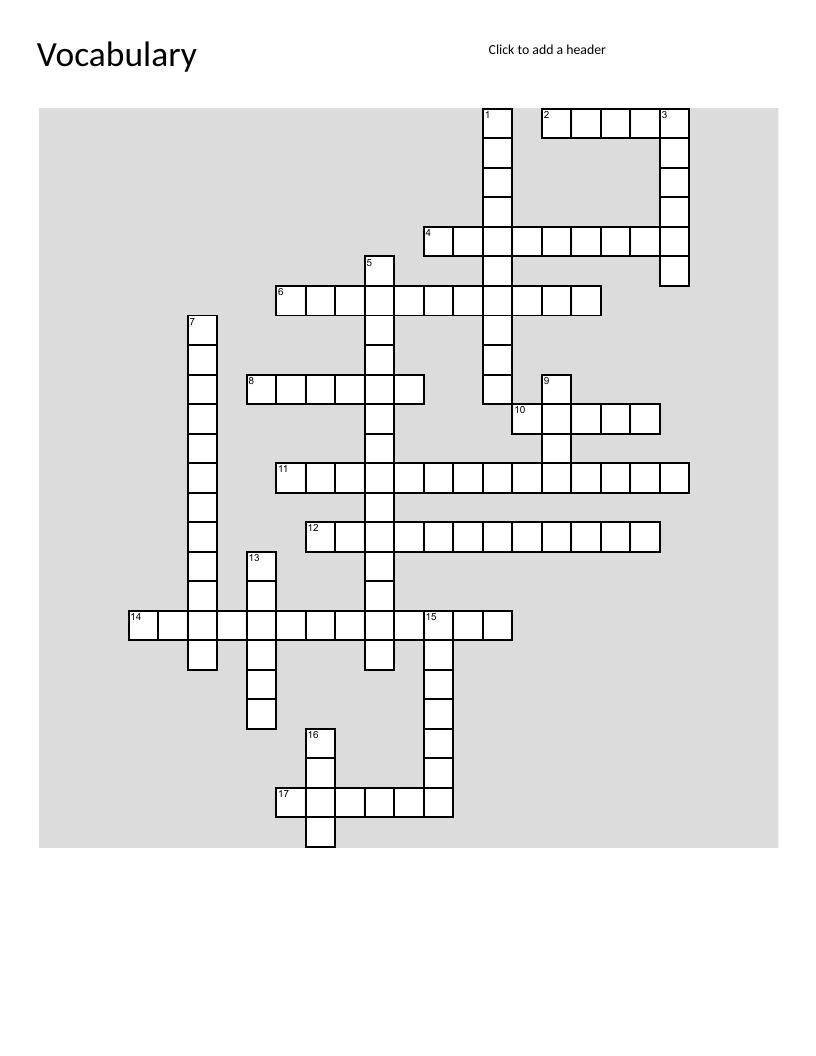 Math vocabulary crossword with perimeter, area, volume, and coordinate grid terms.