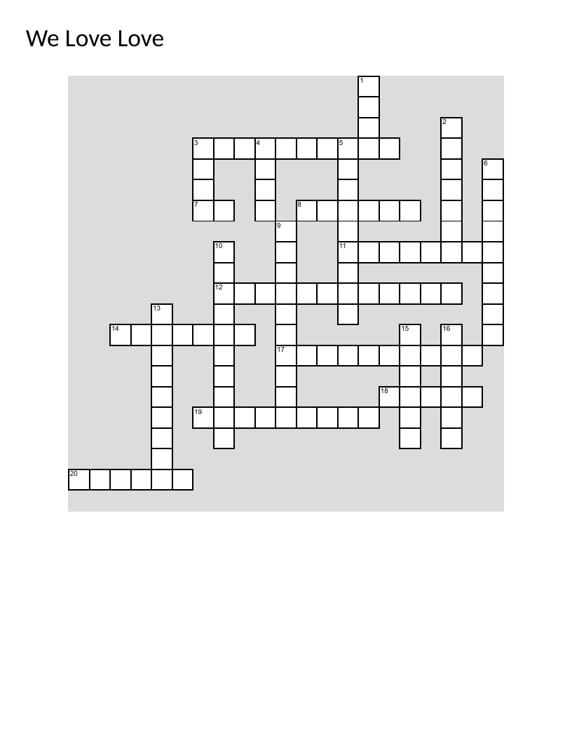 Valentine's Day crossword with love traditions, Lupercalia, and worldwide celebrations.