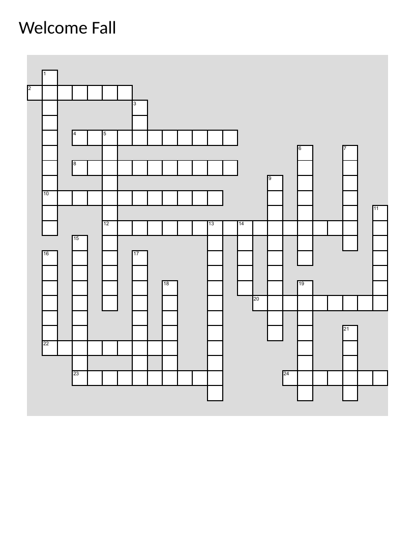 Fall crossword puzzle with autumn themes: monarch butterflies, Halloween, Thanksgiving, and harvest.