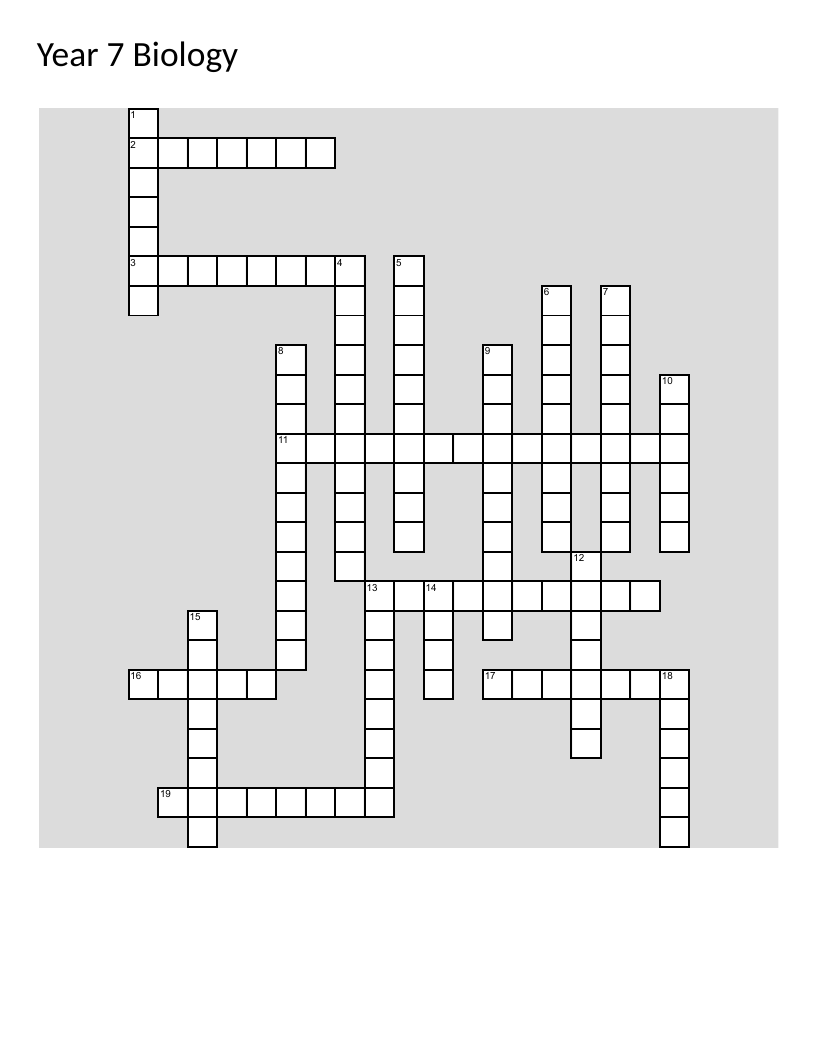 Biology crossword puzzle with vocabulary for ecosystems, food chains, and classification.