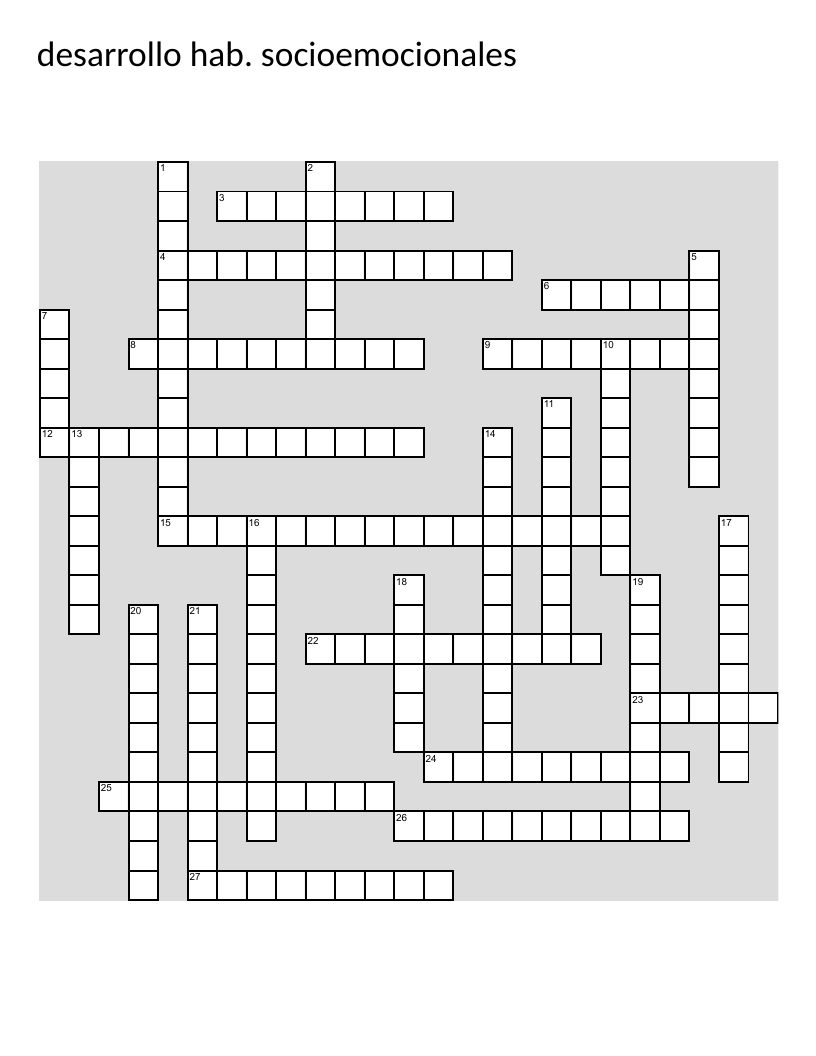 Spanish crossword on emotional skills, resilience, empathy, and self-awareness.