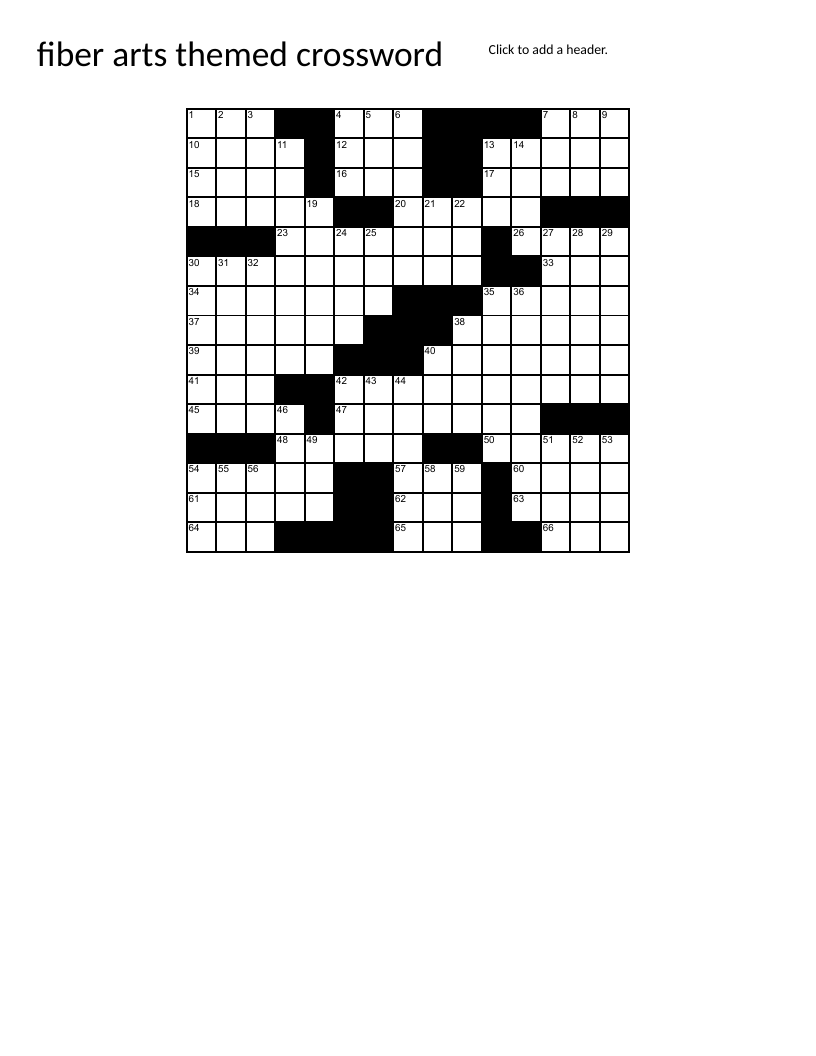 Fiber arts crossword with clues about knitting, crochet, embroidery, and yarn.