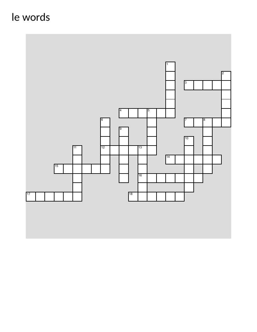 -le words crossword with apple, castle, table, and simple.