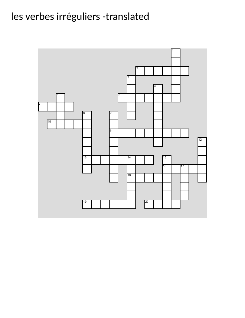 French irregular verbs crossword with être, avoir, aller, and vouloir.