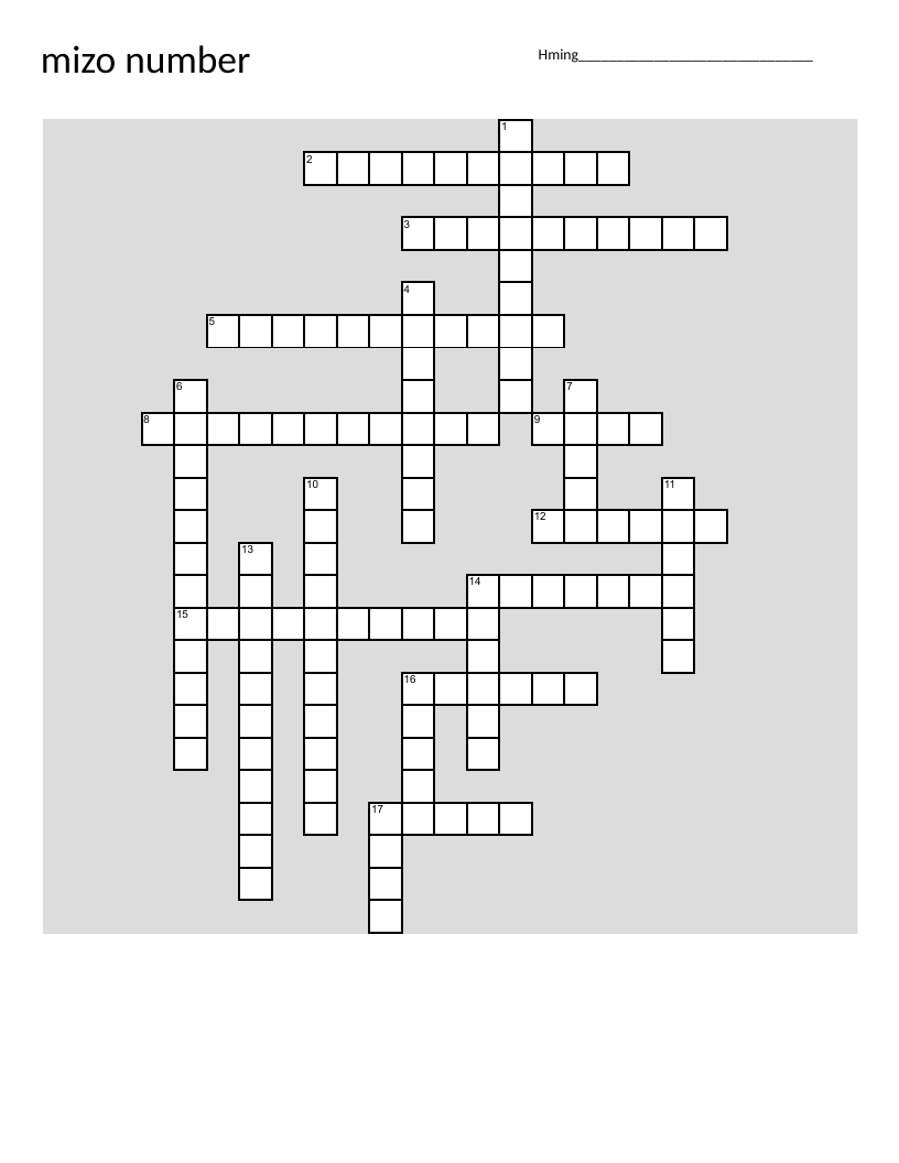 Mizo numbers vocabulary crossword puzzle for language learners.
