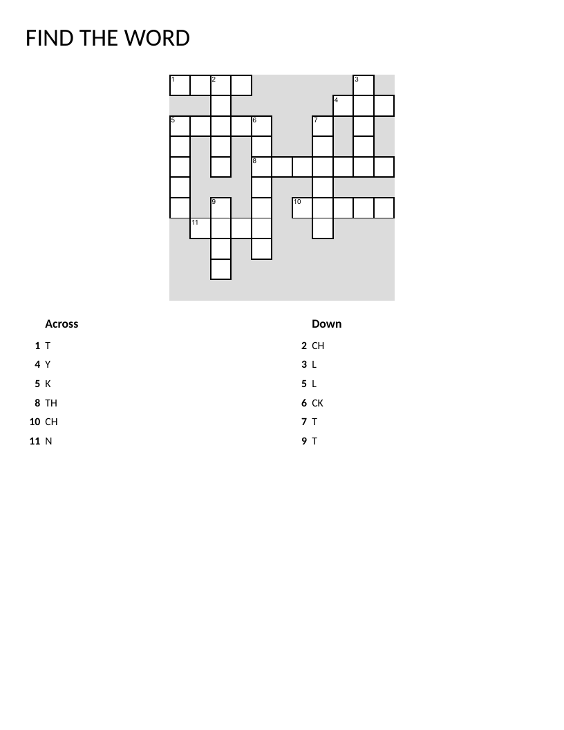 Phonics crossword puzzle for letter combinations and digraphs.