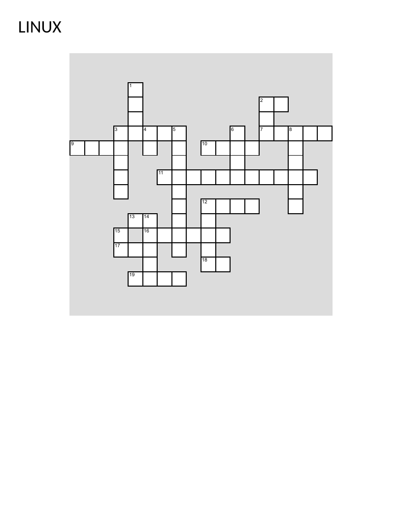 Linux command-line crossword with terminal commands like cd, ls, grep, and sudo.