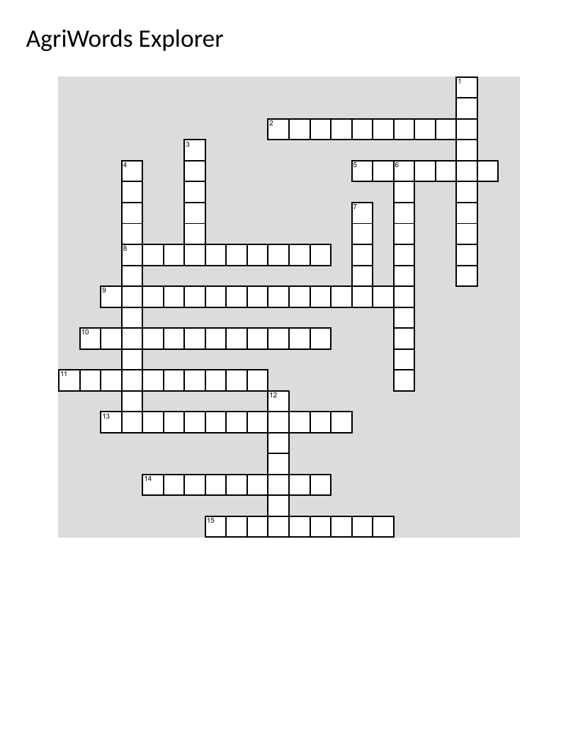 Agribusiness vocabulary crossword with terms like aggregator, broker, and traceability.