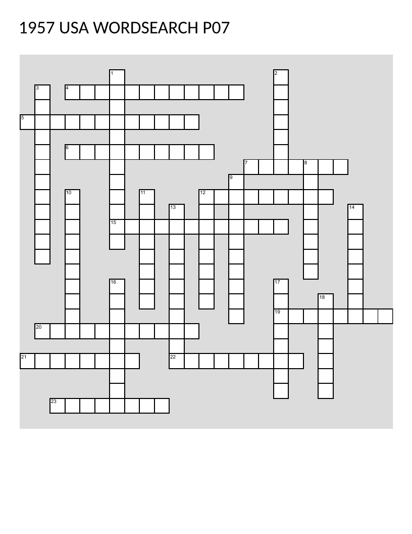 1957 history crossword featuring Cadillac, Baby Boomers, and post-war America.