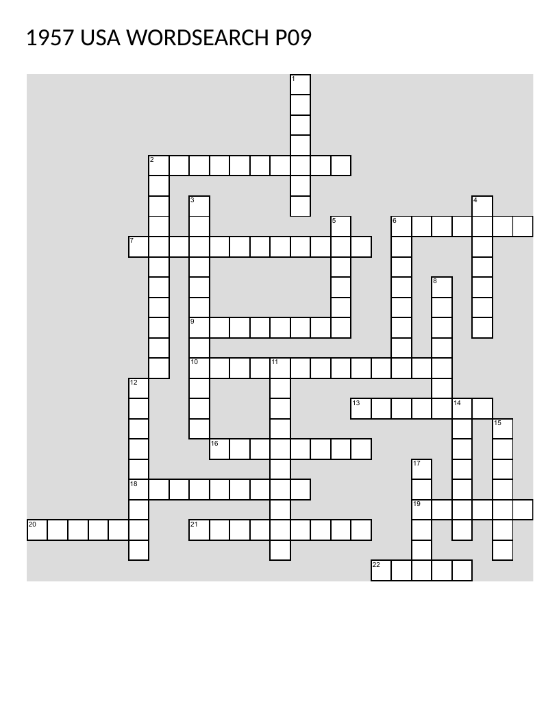1957 history crossword puzzle with clues about Eisenhower, Cold War, and mid-century American events.