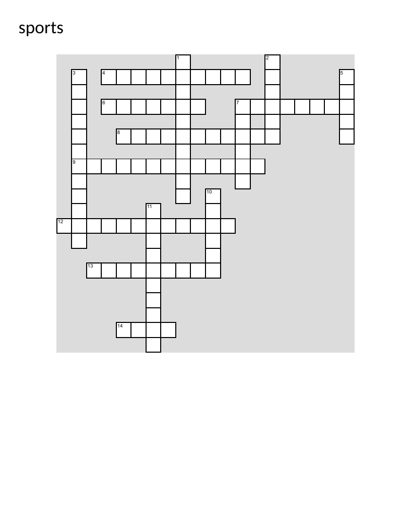 Sports vocabulary crossword with volleyball, skiing, basketball, and more.