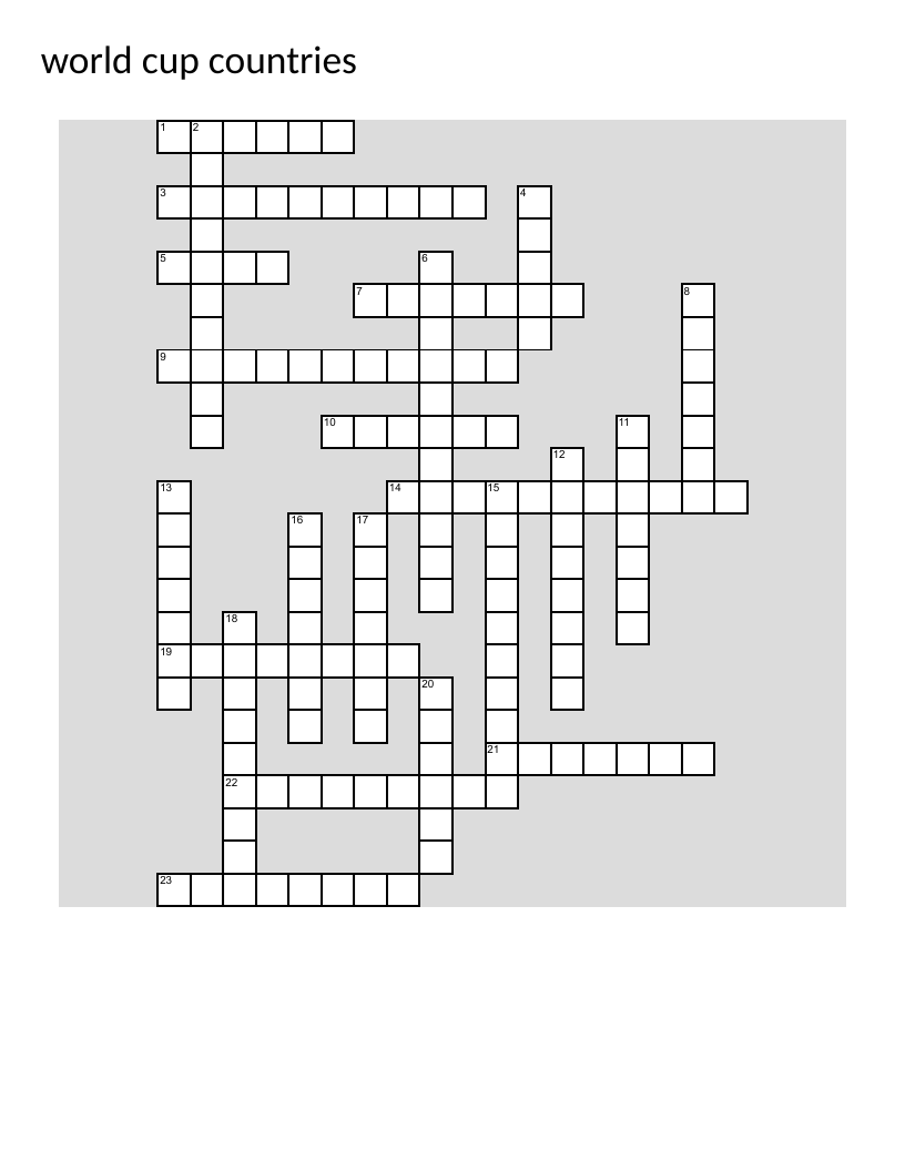 German language crossword with World Cup countries like Deutschland, Brasilien, and Mexiko.